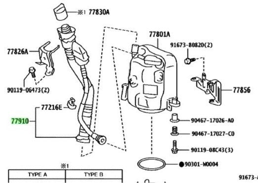 OEM PIPE ASSY, UREA TANK FILLER Genuine Toyota HiAce Van200 GDH201V 77910-V30101