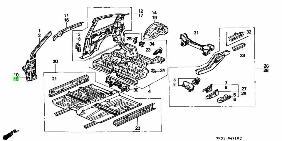 OEM Honda Civic EG 1992-1995 LH Front Inner Lower Pillar 64530-SR3-300ZZ Genuine0