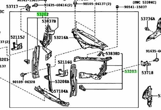 Lexus RX270/350/450H Radiator Support Sub-Assembly RH LH 53202-48070 53203-480801
