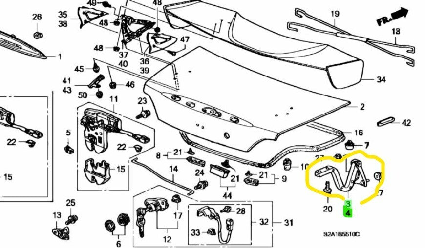 OEM 00-09 HONDA S2000 AP2 TRUNK HINGE SET RH＆LH 68610-S2A-010ZZ 68660-S2A-010ZZ