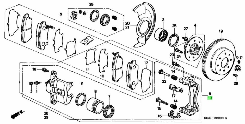 OEM Honda Civic EG6 Del Sol Left Front Brake Caliper 45230-SR3-V02 Genuine0