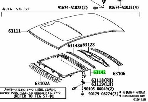 Genuine Lexus GS F GS Roof Panel Reinforcement No.2 63142-309041