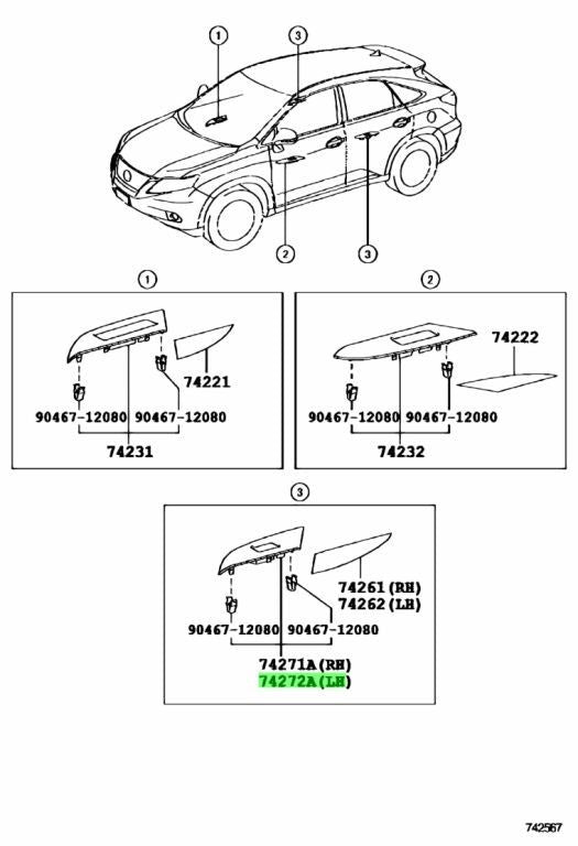 LEXUS RX270/350/450 RearDoorArmrestBaseUpperPanel LH NaturalBrown 74272-48050-F00