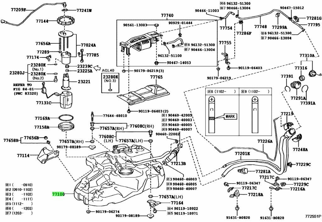 Toyota Lexus RX270 RX350 RX450h Fuel Tank Assembly 77001-481700