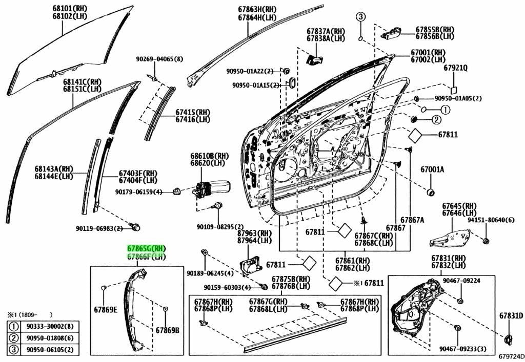 NEW Genuine Toyota FR Door No.3 Weatherstrip Seal R&L Set OEM 67865/67866-500500
