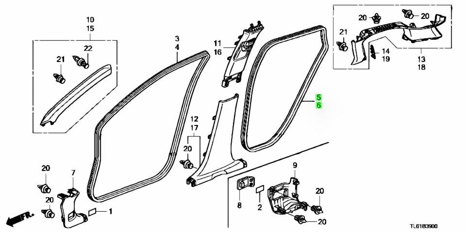 OEM Honda SEAL, RR. DOOR OPENING *NH556L* R&L SET Accord Tourer DBA-CW2