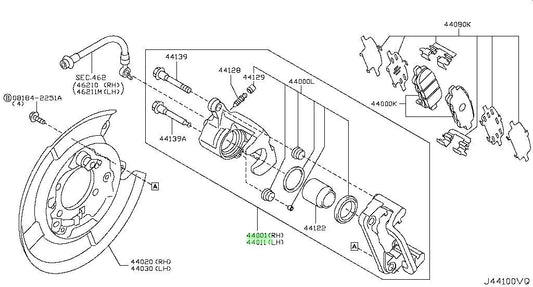 Genuine Nissan RR Brake Caliper L&H Pair W/O Pads&Shims 44001/44011-3NK0A OEM0