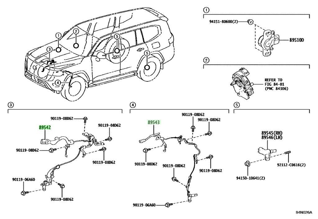 OEM SENSOR, SPEED, FRONT R&L SET Genuine Toyota Lexus LX 600 89542/89543-600701