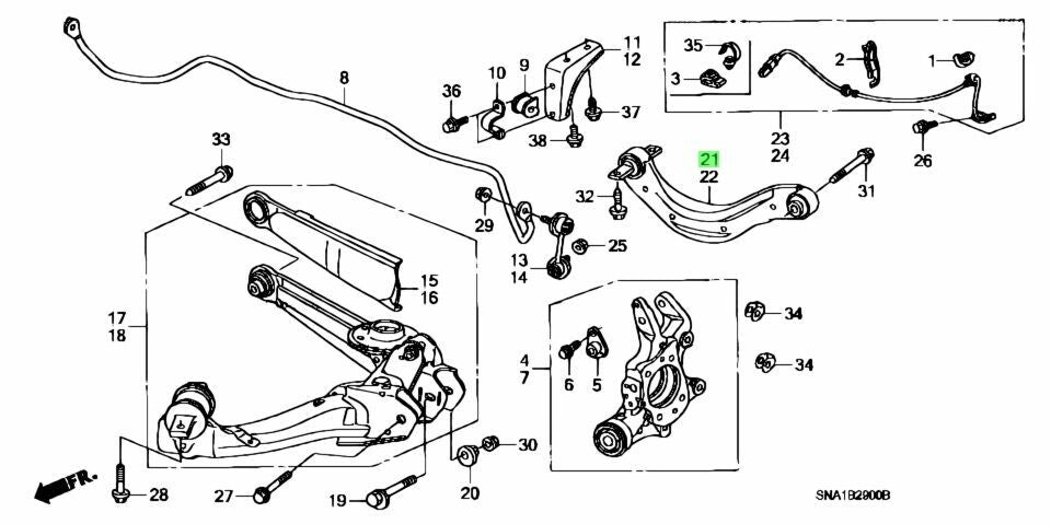 OEM HONDA ARM COMP., R. RR. UPPER Civic DBA-FD2 52390-SNA-951