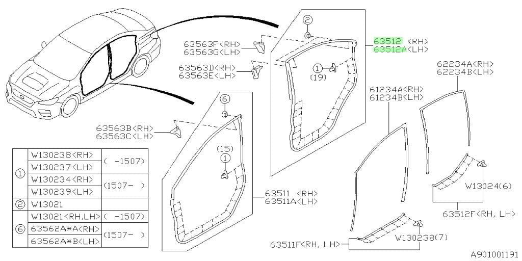 NEW Genuine Subaru Rubber Seal Weatherstrip R&L Set OEM 63512VA120 63512VA1300