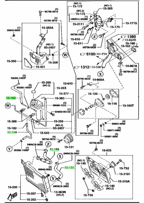 OEM Mazda RX-7 FD3S Cooling Hose Kit 4PCS N3A1-15-183A 184A 185B 186B Genuine2