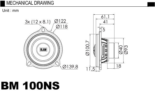 BLAM BM-100-NS Speaker BMW 100mm 2 Way3